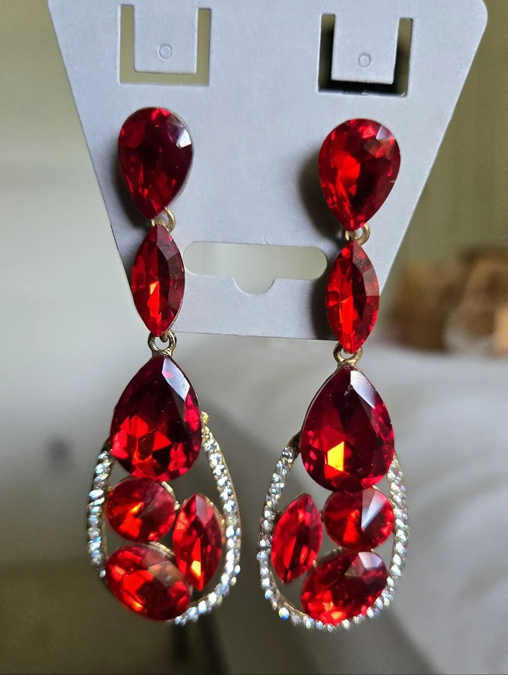 Red Teardrop Crystal Drop Earrings